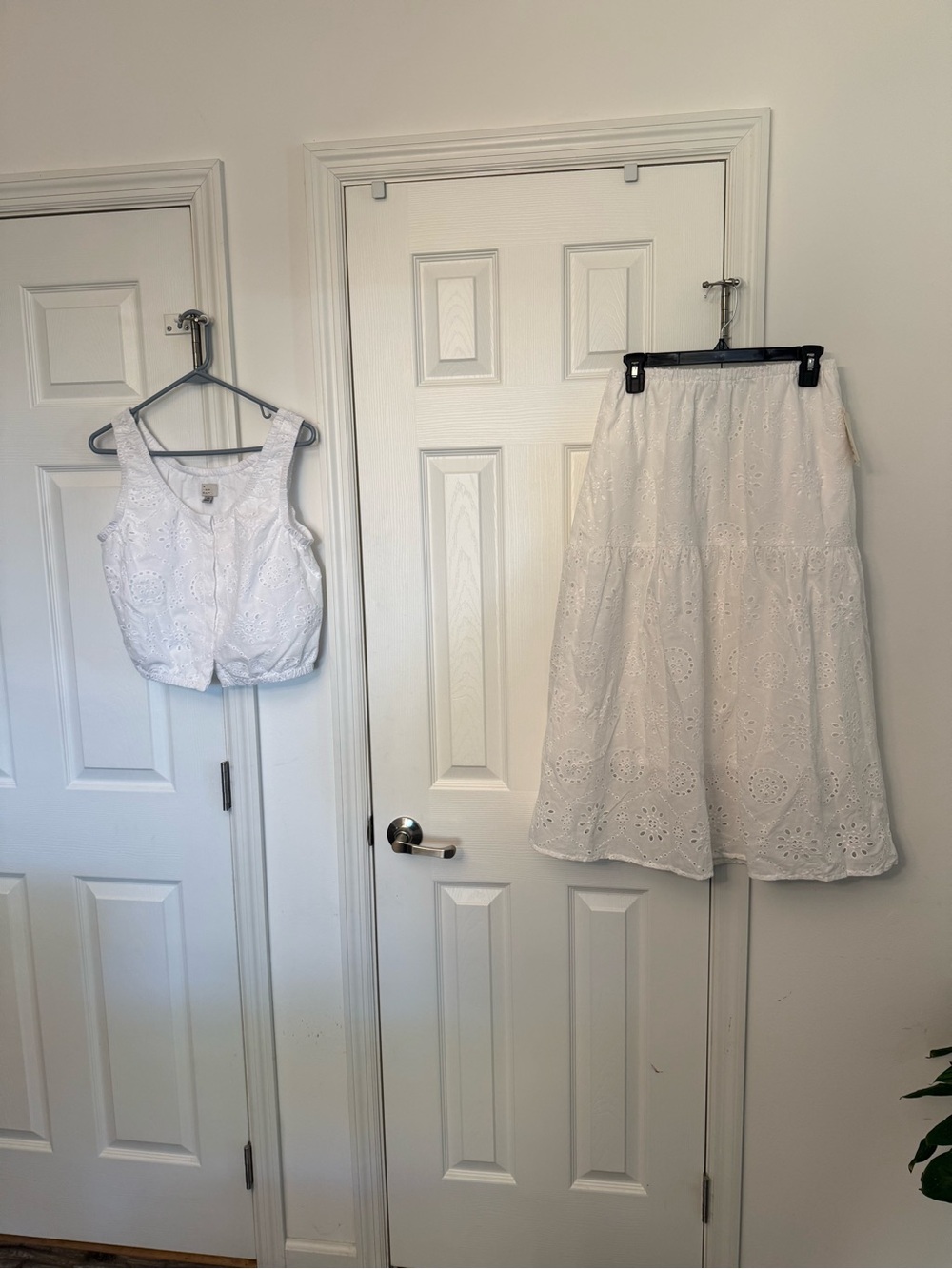 a new day White Eyelet Tiered Maxi Skirt and Matching Cropped Tank